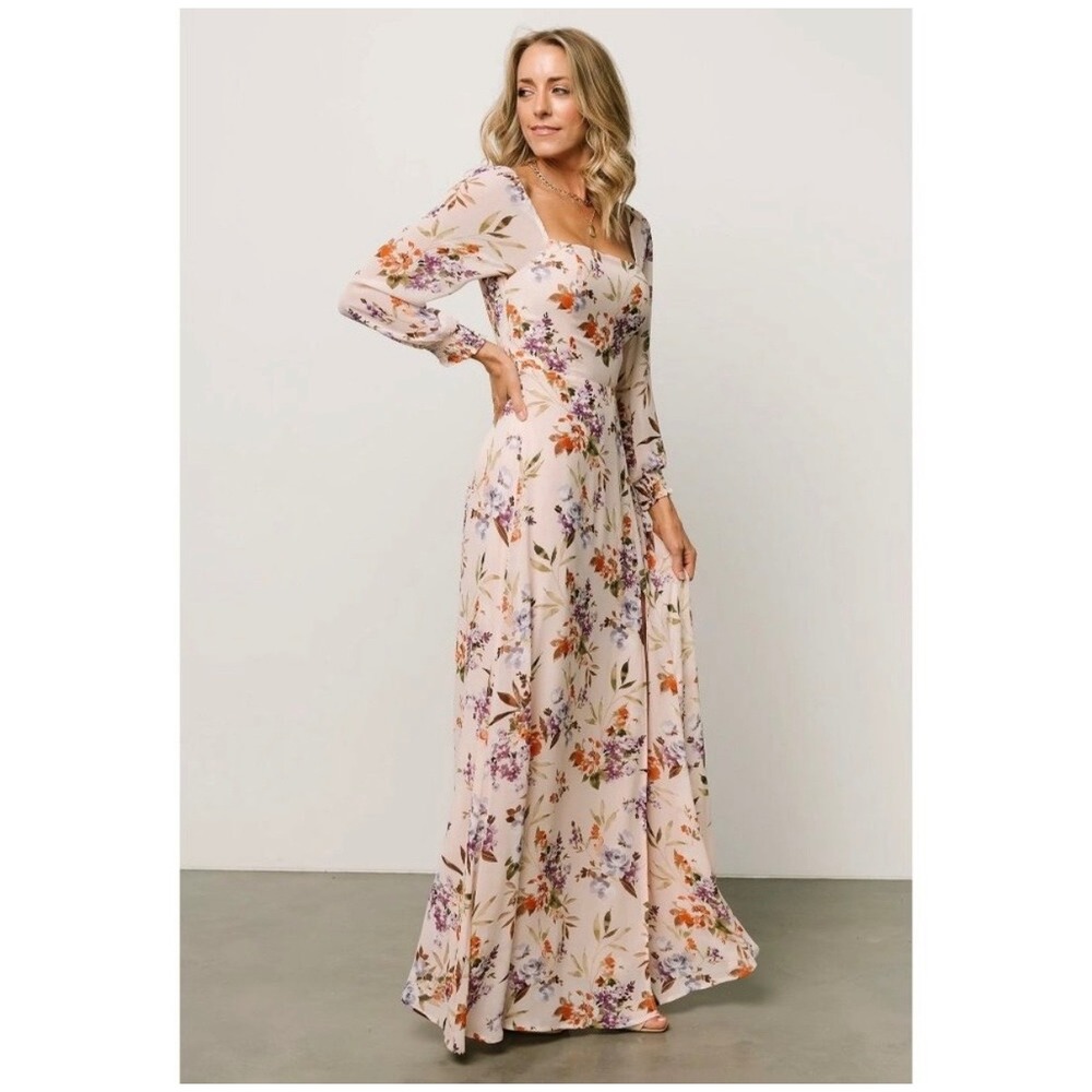 Baltic Born Floral Maxi Dress in Blush with Purple & Orange Accents
